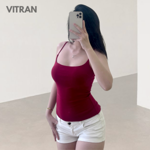 VITRAN BOUTIQUE Áo 2 Dây Dáng Dài Đơn Giãn Tối Giãn Thun Cotton Borip Co giãn 4 Chiều Dày Dặn Nữ Freesize Chất Liệu Mềm Mại Basic Minimal Màu Hồng Ruốc cho Phong cách Thời Trang (A24)