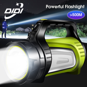 DIDI 500W LED Flashlight Waterproof Torchlight Rechargeable Spotlight High Powered Searchlight Lantern Work Light With Side Light and Tail Light Phone Emergency Charging for Outdoor Fishing Camping Repairing