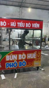 Tủ Trúng Bầy - Xe Bán Hàng - xe hủ tiếu inox dày dặn kèm nồi nấu nước lèo và trụng cơ khí Tân Ngọc Châu 0937.272.89