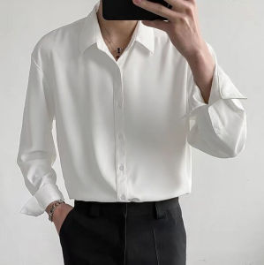 Áo sơ mi nam trơn vải Lụa mẫu dài tay rộng rãi phong cách Hàn Quốc trưởng thành