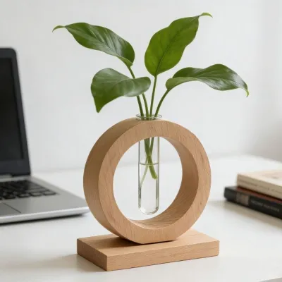 Wooden Tube Vase Home Decoration Ornaments Small Glass Vase Minimalist Design Hollow Hydroponic Flower Pot Decor