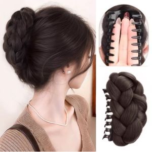 SUTONGXUE Bánh bột chiên Búi tóc xoắn hình viên thuốc Búi tóc hình bánh rán Tổng hợp Túi đựng tóc giả Pan Thời trang Cổ điển Tóc giả búi hoa Nữ
