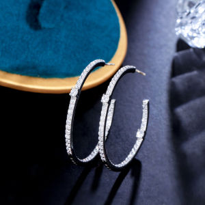 SEQUITO Hot Sale Delicate Women Silver Gold Plated Jewelry Full Micro Paved Round Sparkling AAA Cubic Zircon Evening Party Big Hoop Earrrings SE680