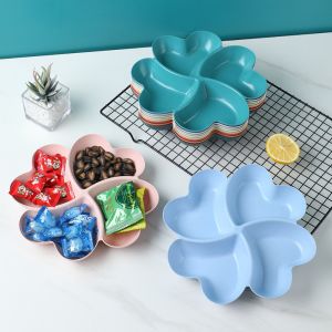 ZYJC MALL Wheat Straw Appetizer Serving Platter Four Leaf Clover Shape 4-Compartment Food Storage Tray Divided Plates Unbreakable Snacks Serving Dish Party