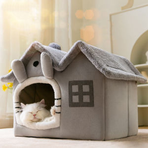 Indoor Pet Bed Warm Cat House Plush Pet House Dog Cat Kennel with Removable Cushion Suitable for Small and Medium-Sized Dogs and Cats