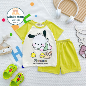 Bộ Quần Áo Trẻ Em Ngắn Tay NATUCO Vải Cotton Lụa Hình Kuromi Melody Cho Bé 8-27Kg Mặc Đi Học Đi Chơi TN-001