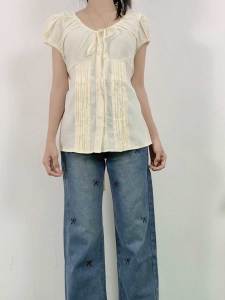 ชุดเซ็ตทีนสมัย เสื้อสีอ่อนผูกเอว+กางเกงยีนส์สีเข้มสวย