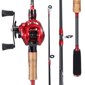 Sougayilang Set Tongkat Dan Gulungan Pancing 1.65M Joran Pancing Set 2 Bagian Casting Rod Dan 7.2: 1 Rasio Gigi Sistem Rem Magnetik Baitcasting Reel 150m Fishing Line Lure Combo Set
