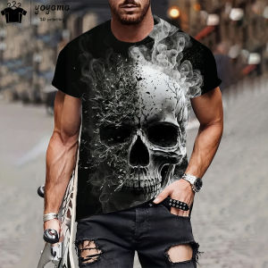 Skull Print Street Rock Mens Clothing 3D Print Skull Graphic T shirts Vintage Gothic T shirt Men O-Neck Fashion Hip Hop T-shirt