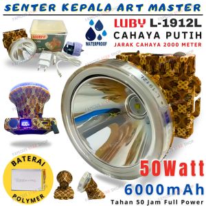 LUBY L-1912L 50 Watt Cahaya Putih Tahan 50 Jam Polymer Baterai 5Ribu mAh - Senter Kepala Motif Batik