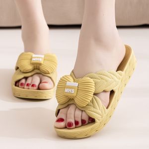 [Free Shipping] WomenS Slippers With Bowknot Thick Soles New Style Suitable For Indoor And Outdoor Wear Non-Slip Height-Increasing Soft Soles Fashionable For Moms And Women Summer Style