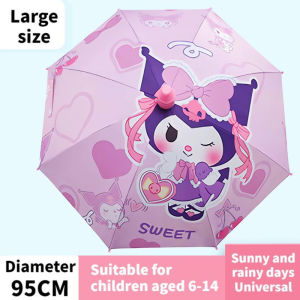 Quivlox Kids Umbrella Cartoon Rain Sun Protection School Daily Travel Lightweight Plastic Handle