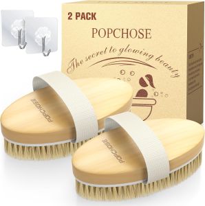 POPCHOSE Dry Brushing Body Brush Natural Boar Bristle Exfoliating Brush Body Scrub for Smoother Skin: Supports ment Lymphatic Drainage and Blood Circulation Improvement