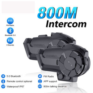 Motorcycle Helmet Bluetooth 5.0 Intercom Headset with Microphone FM Radio Waterproof Noise Reduction Automatic Answering Headphone for 2 Riders