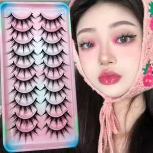 LUMIQLO 10 Pairs 3D Manga Lashes Full Strip Fluffy False Eyelashes Natural Short Cosplay Lashes for Women