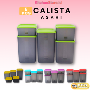 TOPLES PENYIMPANAN CALISTA ASAHI [5 PCS] FOOD CONTAINER/ FOOD STORAGE/ KOTAK PLASTIK SET/ TOPLES SAYUR/ TOPLES KUE/ TEMPAT PENYIMPANAN KULKAS SET/ TOPLES PROMO/ TOPLES IKAN SETToples Plastik Premium Box Kotak Penyimpanan Bumbu Plastik Kulkas Serbaguna Set