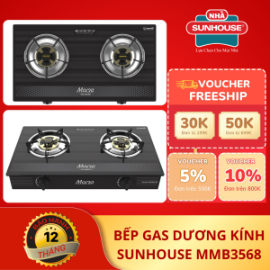 Bếp ga đôi mặt kính 7mm SUNHOUSE MAMA MMB3568 tiết kiệm ga - Hàng chính hãng 1 năm