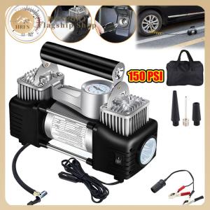【HRFS】12V Portable Dual Cylinder Air Pump 150PSI Electric Car Tyre Inflator Portable Air Compressor Automotive Inflation Pump