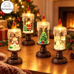 Keranixy Flameless Christmas Candle Night Light Warm White Crystal Lamp Battery Powered Desk Decor Gift
