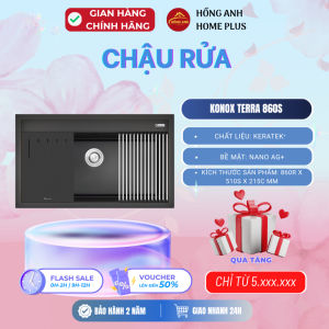 Chậu rửa bát đá granite Konox Terra 860S black grey nano Ag kháng khuẩn cao cấp hiện đại