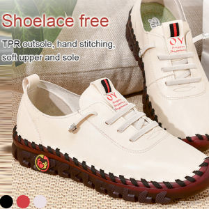 Real soft leather single shoes for middle-aged mothers hollow womens shoes non-slip walking shoes womens leather shoes summer hole sandals