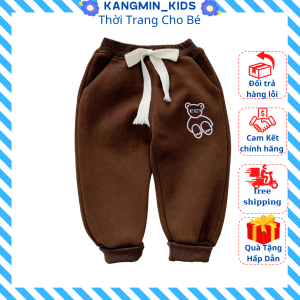 Quần Nỉ Bông Cho Bé Thêu Hình Gấu Quần Nỉ Bé Trai Bé Gái Chất Nỉ Bông Cao Cấp Cho Bé Từ 7 Đến 27kg-KANGMIN KIDS