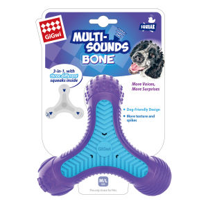 [GiGwi] Multi-Sounds Bone - Interactive Chew Toy For Dogs With 3 Different Squeakers | Good For Teeth Cleaning To Maintain Oral Hygiene | For Fetch & Chewing