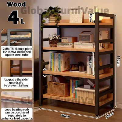 Global Bookshelf 4/5/6 Layers Storage Rack 500KG Load Capacity Metal Wood Storage Rack Stainless Steel Frame Suitable for Kitchen Bedroom and Living Room