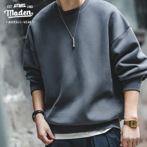 Maden เสื้อสเวตเตอร์ชายมีฮู้ดสำหรับแบบเรียบง่ายสำหรับนักเรียนวัยรุ่นชายย้อนยุคสีเทาเสื้อกันหนาวผ้าฝ้ายเปิดไหล่สไตล์ญี่ปุ่น2023