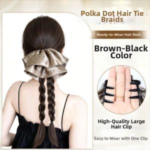 IVAOU Long Double Braids Ponytail Extensions Claw Clip 18 Inch Scrunchie Bow Braids Pony Tails Elegant Natural Twist Braid Hairpiece for Women