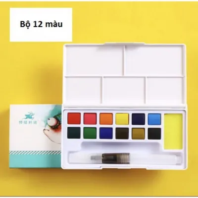 Tặng kèm giấy vẽ 200 gsm Màu Nước Solid Water Color 24 36 48 Màu Cao CấpĐi kèm 2 Bút Nước 2 Mút 1 Palette Màu tươi