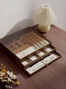 Hicus Extra-large walnut wood grain jewelry storage  pearl necklaces earrings bracelets pendants accessories