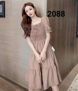 Women Casual Dress Puff Sleeve Square Neck Korean Fashion Streachable Super Sale