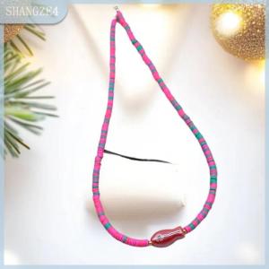 【SHANGZE4】 Bohemian Style Colorful Fish Pendant Necklace For Women Soft Polymer Clay Beads Multi-Color Beach Jewelry