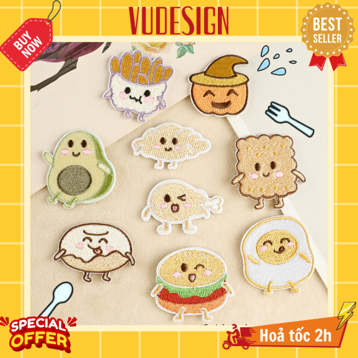 Sticker Dán Vải, Ủi Thêu Quần Áo, Balo, Túi, Mũ Đồ Ăn Hamburger Khoai ...