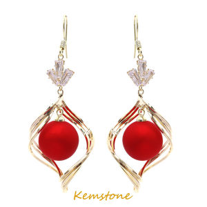 Kemstone Red Pearl Drop Earrings for Women New Year Jewelry