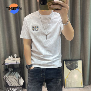 Short-sleeved T-shirt Men 2024 Summer New Mens Round Neck Cartoon Printing Half-sleeved Cotton T-shirt Pure Cotton Top Handsome Young Mens Clothing