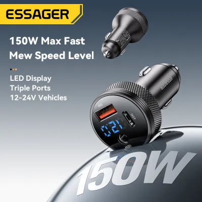 Essager 150W 3-Cổng DC + USB-A + Loại C màn hình kỹ thuật số xe ô tô Sạc cổng DC 100W sạc nhanh Loại C PD 45W Xe Nhanh Chóng Sạc DC + A + C Sạc Cho Iphone16 15 iPad Huawei Xiaomi Samsung Máy Tính Bảng Máy Tính Xách Tay loa Bluetooth Tai nghe tủ lạnh cho x