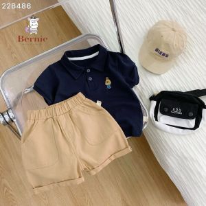 Bộ quần áo Polo cộc tay thêu gấu cho bé trai basic áo thun cộc tay polo kèm quần short BERNIE kids 22B486