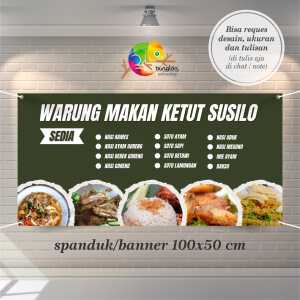 Cetak Spanduk Banner hijau putih bingkai fotoo warung makanan