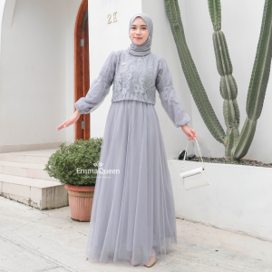 EmmaQueen - Dress Alin Gamis Terbaru 2024 Mewah Simple Cotton Tile Kombin Eksklusif Brukat XS/XXL Busui Wudhu Friendly Karet Pinggang Cantik
