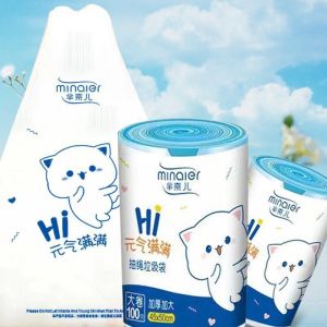 Cuộn 100 chiếc túi đựng rác tự phân huỷ dây rút siêu dai Minaier combo 100 túi rác kích thước 45x50cm