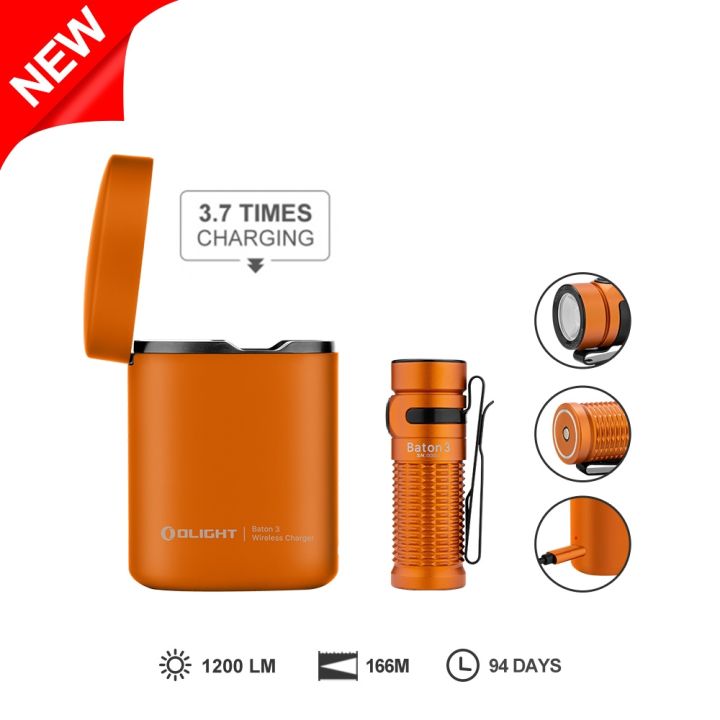 Lampe Torche Olight Baton 3 Rouge Rechargeable - 1200 Lumens, Portée 166 M - Étanche Et Compacte