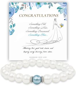 Bride Bracelet Something Blue Gifts for Bride Pearl Bracelets for Women as Bridal Shower Gifts Bachelorette Party Favors Anniversary Gifts for Wife Bride to be Decorations Wedding Gifts for Daughter