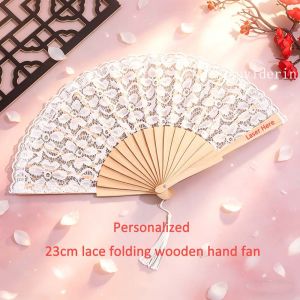 10/30pcs Exquisite Lace Wooden Folding Hand Fans Personalize Engrave Text Logo on Wood for Dancing & Wedding Party Home Decor2026