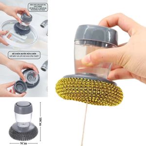 Bàn chải cọ xoong nồi cọ bếp cọ rửa bát đĩa có bình đựng xà phòng Vật dụng không thể thiếu trong phòng bếp
