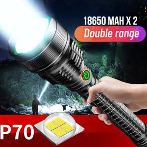 P70 Đèn pin Led Không Thấm Nước Ban Đầu Sáng Đèn pin Mạnh Mẽ Đèn Pin chịu lực cao Cắm Trại Đèn câu cá Ngoài Trời 18650 Đèn Pin 100000 Lumens đèn pin quân sự Ban Đầu đèn khẩn cấp Tầm xa Spotlight đèn pin chiến thuật 手电筒usb