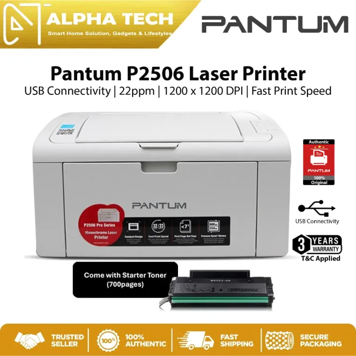 Pantum P2506 Monochrome Laser Printer | 600 MHz | USB Connectivity | Up to 22 ppm | come with Starter Toner