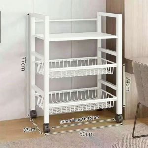 รถเข็นครัวเหล็ก ตู้เก็บของล้อเลื่อน ตะกร้าเอาออกได้ ชั้นปรับระดับ วางไมโครเวฟได้ แข็งแรงทนทาน