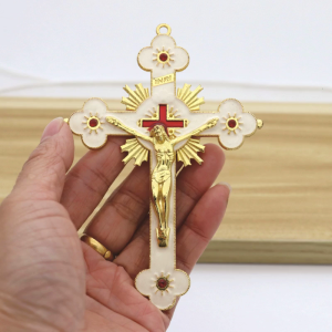Metal Enamel Flower Crucifix for Cross Spiritual Religious Jesus Catholic Blessing Hand Holding Faith Gifts Prayer Home Church Decoration